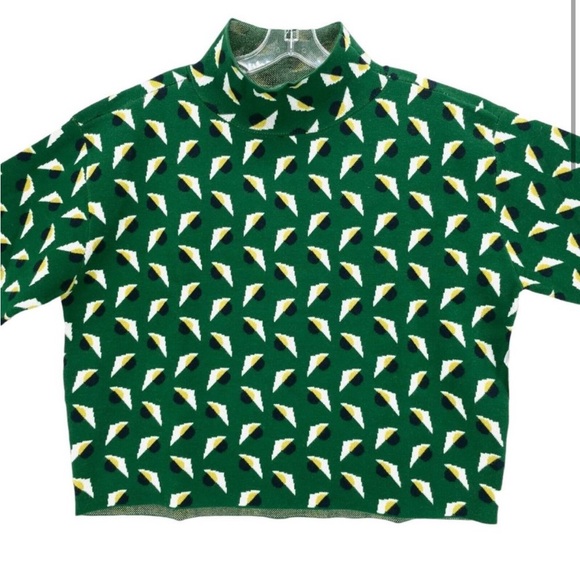 Maeve Anthropologie Carys Kelly Green Geometric Print Mock Neck Sweater XL - Picture 1 of 4